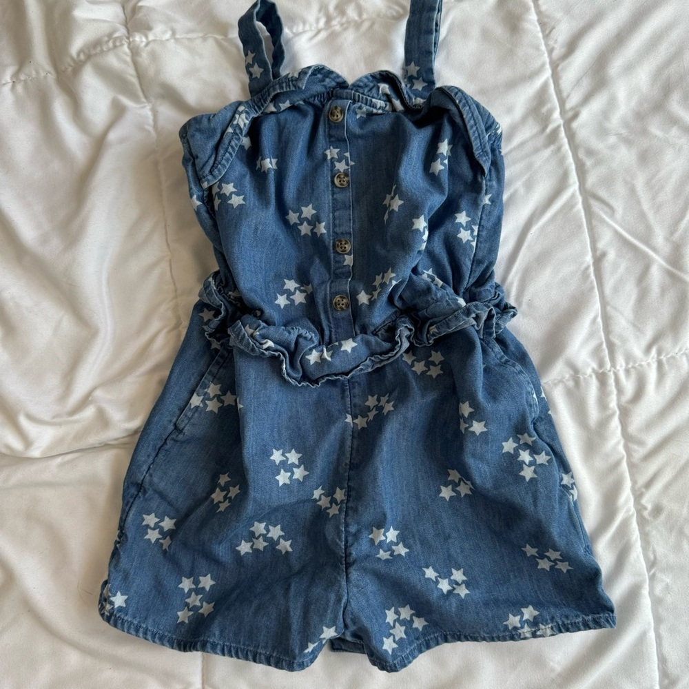 Cat & Jack Toddler Girls Blue with Stars Ruffle 100% Cotton Romper 2T